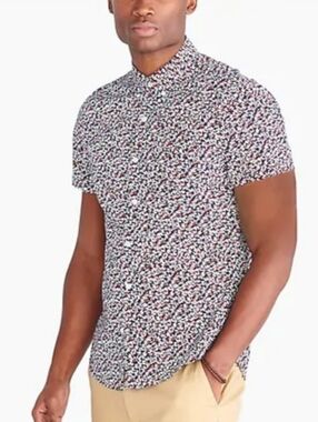JCrew Men Navy Floral Print Classic Short Sleeve Button Down Shirt